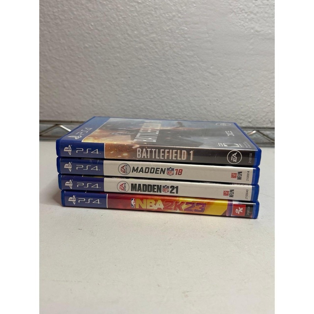 Lot of 4 PS4 Games: Battlefield 1, Madden 18, Madden 21, NBA 2K23 - Untested